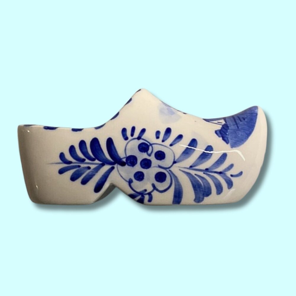 Vintage Hand Painted Delft Blue Holland Windmill Shoe